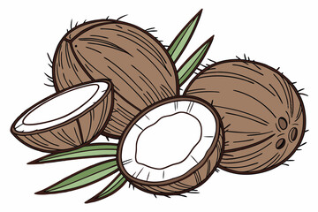 Coconut on white background. Vector illustration
