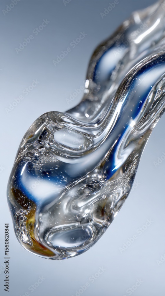 Poster Close-up of Transparent Water Splash with Reflections and Bubbles Captured in Motion for Dynamic Nature or Liquid Texture Backgrounds