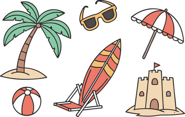 set of vector icons for the beach 
