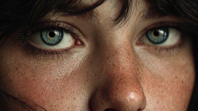 Portrait of a person with heterochromia eyes, beautiful facial features, soft lighting, detailed skin