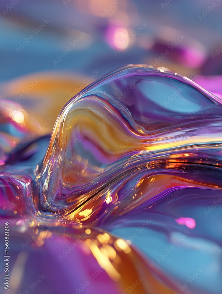 Poster Abstract colorful liquid splash with vibrant swirling patterns and glossy reflective surface, close-up macro photography of fluid dynamics
