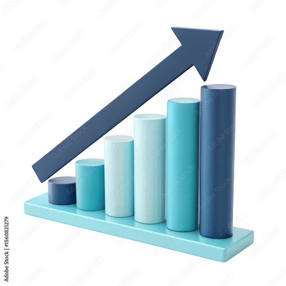 Aufkleber 3d render of upward trend bar graph isolated on transparent background