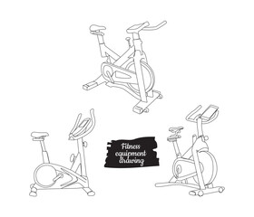 Continuous one line drawing static bicycle fitness equipment vector illustration