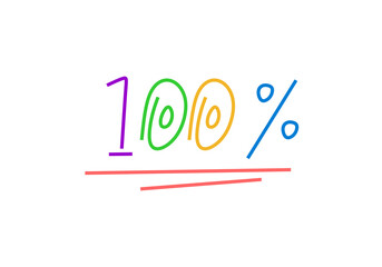 Colorful hand-drawn "100%" text with underline