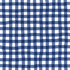 Navy Blue Plaid Gingham Check Hand Drawn Background Pattern Overlay