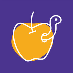 Apple with worm doodle icon hand drawn with thin line and colorful blob. Vector illustration