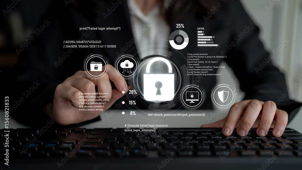 Aufkleber cyber security protects against breaches, hacks, and network attacks using strong infrastructure and