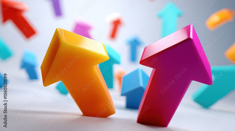 Aufkleber Colorful Upward Arrows Showing Growth and Progress in Business or Financial Context with 3D Design and Dynamic Background