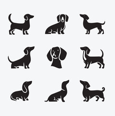 Silhouette Solid Vector Icon Set Of Dog, Breeds, Canine, Pooch, Hound, Puppy, Mutt, Pet, Doggy Vector