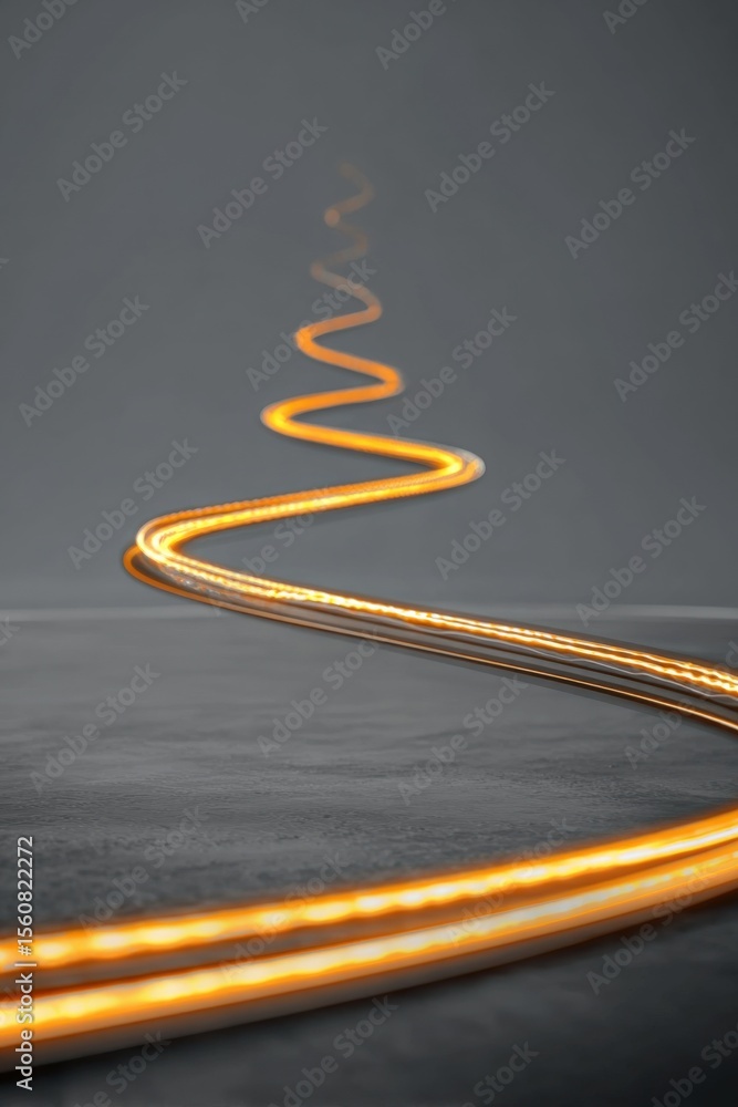 Poster long exposure light trail photograph of moving electric light strips creating curved and spiral patt