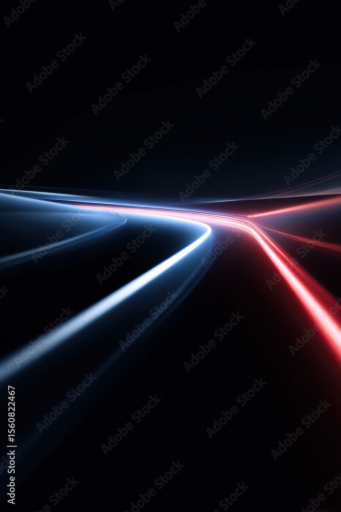 Poster long exposure photograph of futuristic illuminated highway roads at night with glowing neon light tr