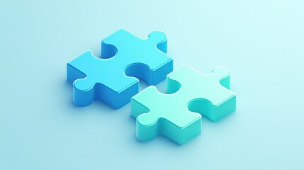Fototapeta premium Three Blue Puzzle Pieces Interlocked on a Light Blue Background Symbolizing Problem Solving and Teamwork Concept