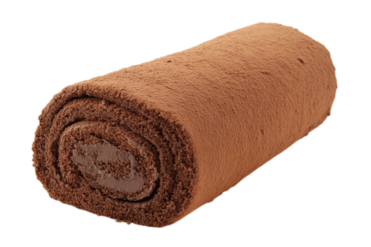 Delicious chocolate Swiss roll isolated on white background