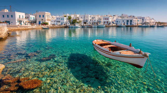 Picturesque fishing village in Naousa, located on the island of Paros, Greece