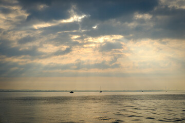 Sunrise picutres in the Solent on the south coast of England on a moody morning looking towards...