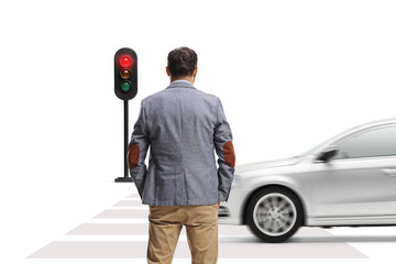 Man waiting to cross street