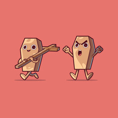 Funny and Spooky Coffin Characters vector illustration. Mascot, object design concept.