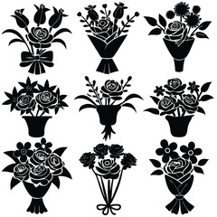 Silhouetted Floral Bouquets Vector Set