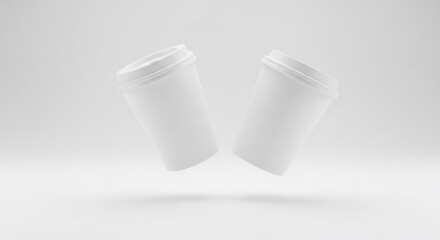 Minimalist White: Two Floating Plastic Containers in Studio Light