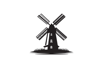 Fototapeta premium A Windmill silhouette with a simple, understated design set against a white background 