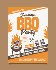 Summer BBQ Party Portrait flyer, bbq invitation poster vector template