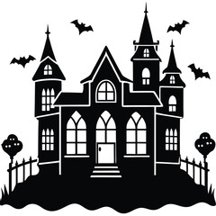 A captivating vintage vector illustration of a medieval fantasy castle on a hill, bathed in moonlight, perfect for a fairy tale town design