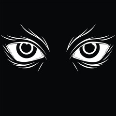 Beautiful vector illustration of a woman's face with striking green eyes, long eyelashes, and a captivating look