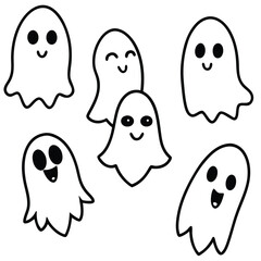 A fun vector illustration of a set of funny cartoon Halloween ghost characters