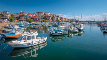 Sozopol marina filled with fishing and leisure boats, one of Bulgaria&acirc;&euro;&trade;s oldest seaside towns