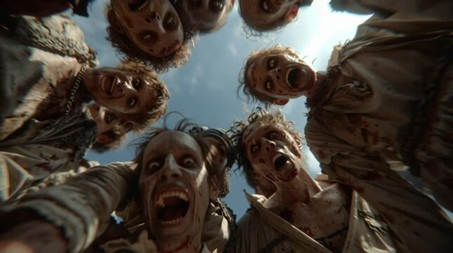 Zombies Attacking from Below &ndash; Low Angle Horror Scene, short video