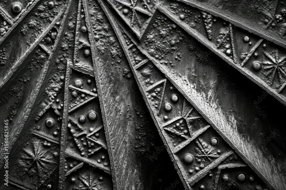 Aufkleber intricate black and white close-up of a metallic surface with geometric patterns and textured detail