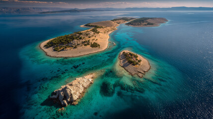 Fototapeta premium Stunning aerial shot of a Mediterranean island surrounded by a crystal-clear lagoon in Croatia