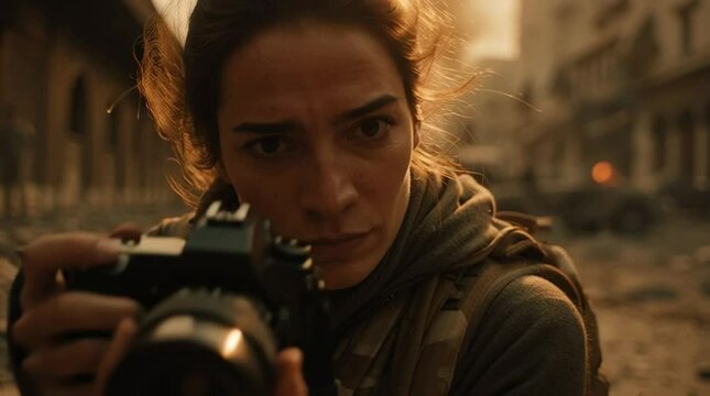 War Correspondent Reporting from Conflict Zone – Intense Journalism Scene, short video