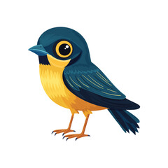 Illustration of a small bird with yellow and blue plumage against white