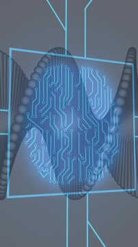 Animation of medical data processing and processor socket over dark background