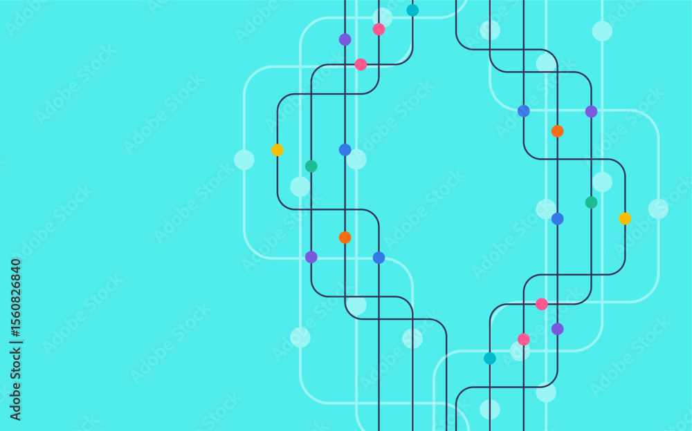 Aufkleber circular subway-style path with vibrant nodes on a cyan background, perfect for modern transport, ma
