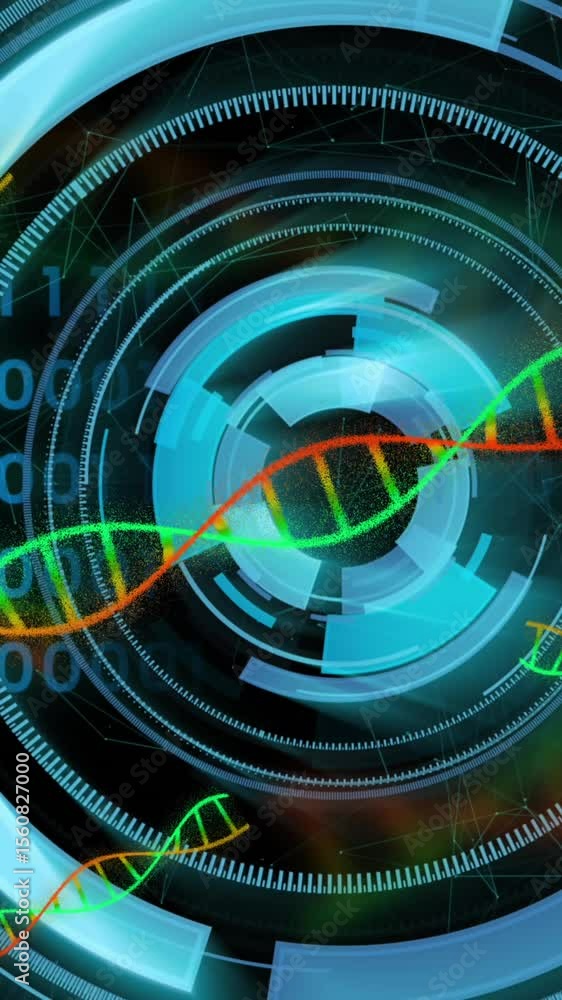 Poster animation of medical data processing over dark background