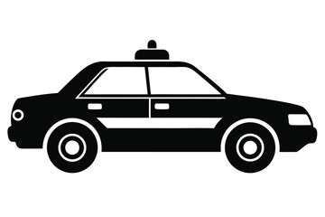 Stylized Black Police Car Silhouette, Side View, Isolated Vector Illustration Design Element