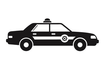 Black and White Police Car Icon Illustration with Cop Wheel Logo Design