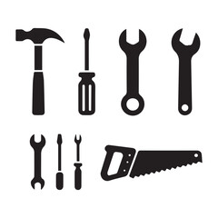 Hammer screwdriver wrench saw tools vector
