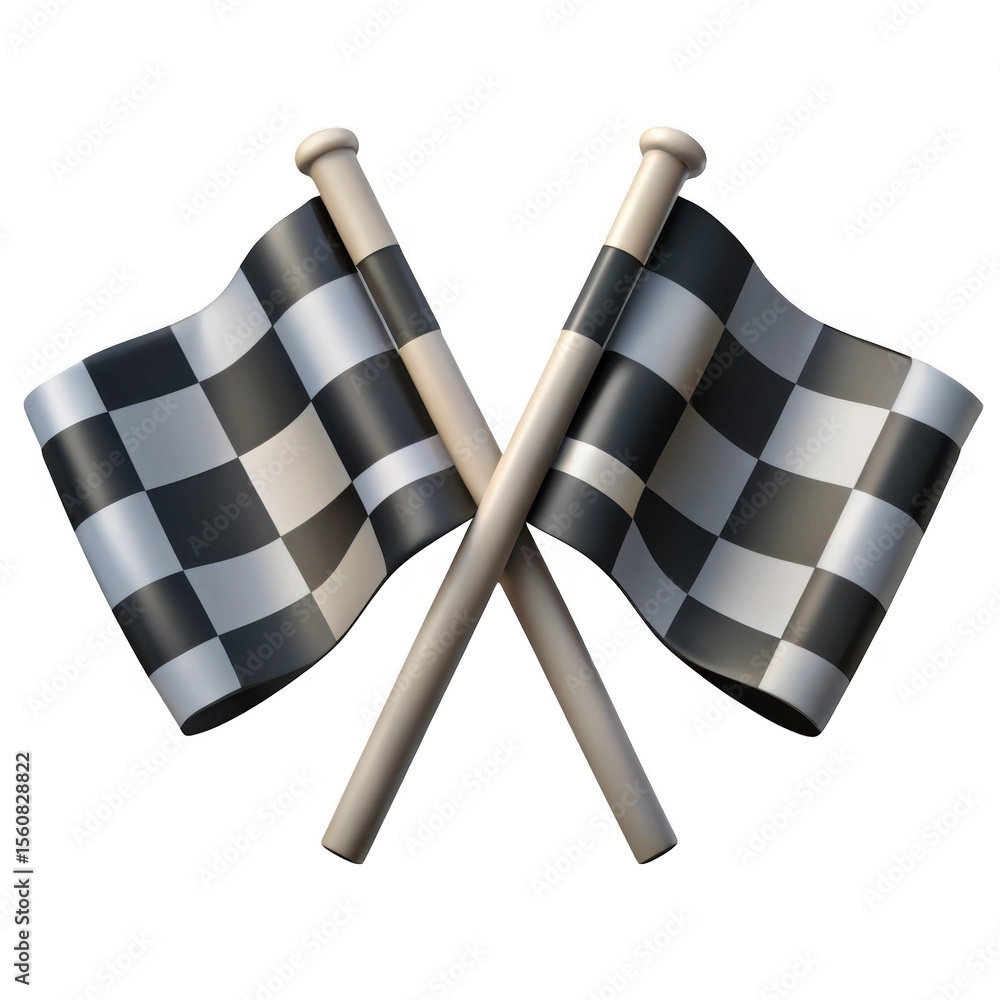 Poster 3d crossed racing flags isolated on transparent background