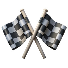 3d crossed racing flags isolated on transparent background
