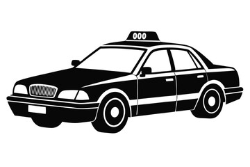 Stylized Isolated Black and White Illustration of a Taxi Cab with a Roof Light Sign