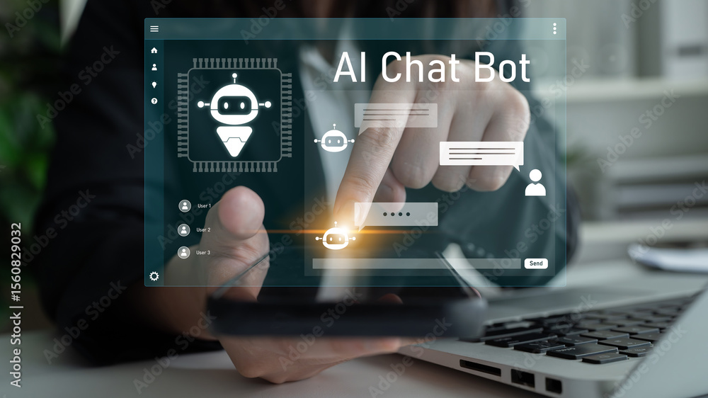 Poster ai chatbot interface facilitates communication, chatbot, and ai interaction for automated user suppo