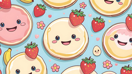 Seamless fruit and vegetable pattern with apples pizza and dinner icons