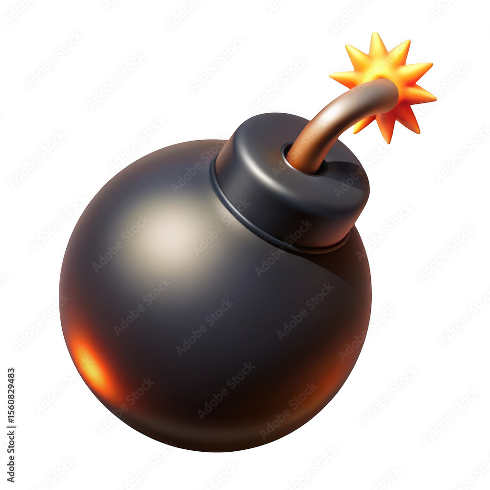 Poster 3d bomb with lit fuse isolated on transparent background