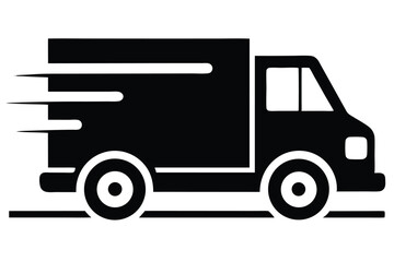 Stylized Black Delivery Truck Icon Indicating Fast Shipping Speed and Transportation Service