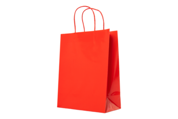 Red Paper Shopping Bag – isolated on transparent background, PNG, Front Side Angle