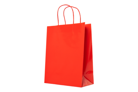Red Paper Shopping Bag –  isolated on transparent background, PNG, Front Side Angle - Powered by Adobe