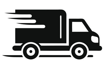 Black Delivery Truck Icon with Motion Lines, Express Shipping Concept Illustration